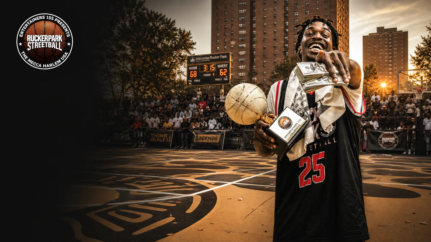 Rucker Park Streetball court during a summer championship night