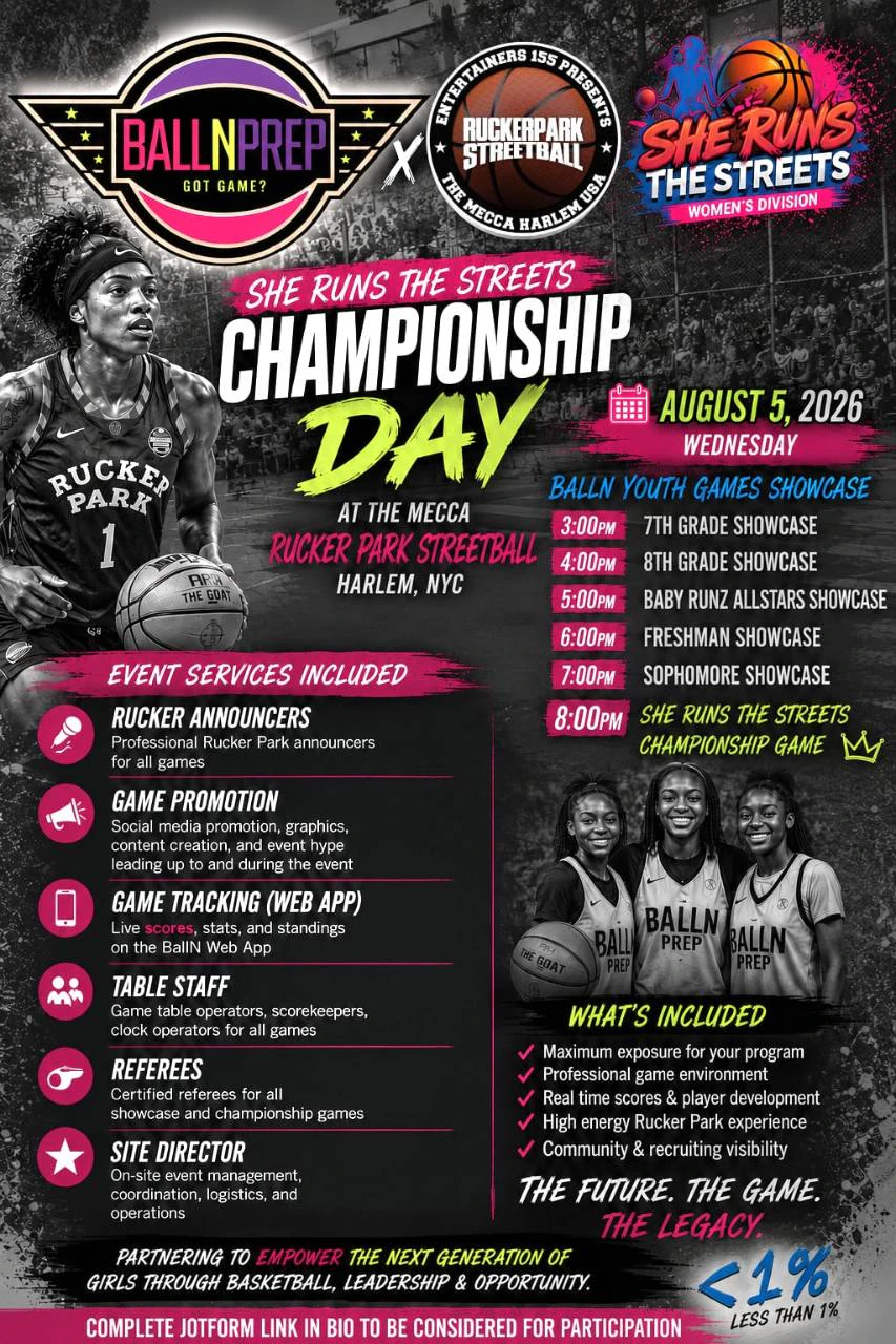 Ball N Prep and Rucker Park Streetball She Runs The Streets Championship Day event guide